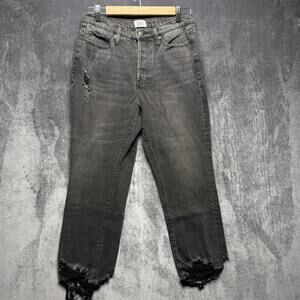 Simple Society Jeans Womens 29 Gray High Rise Mom Crop Distressed Fringe Denim